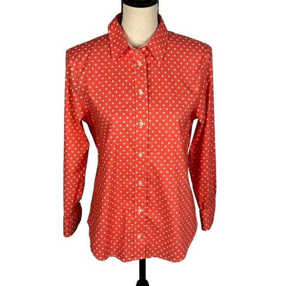Lauren Ralph Lauren Tops - Women's Ralph Lauren Pink White Polka Dot 100% Cotton Blouse Medium